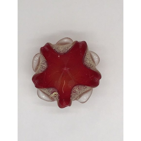 Vetro Artistico Veneziano Murano Italy Venetian Glass Red Gold  Trinket Bowl - Picture 6 of 9